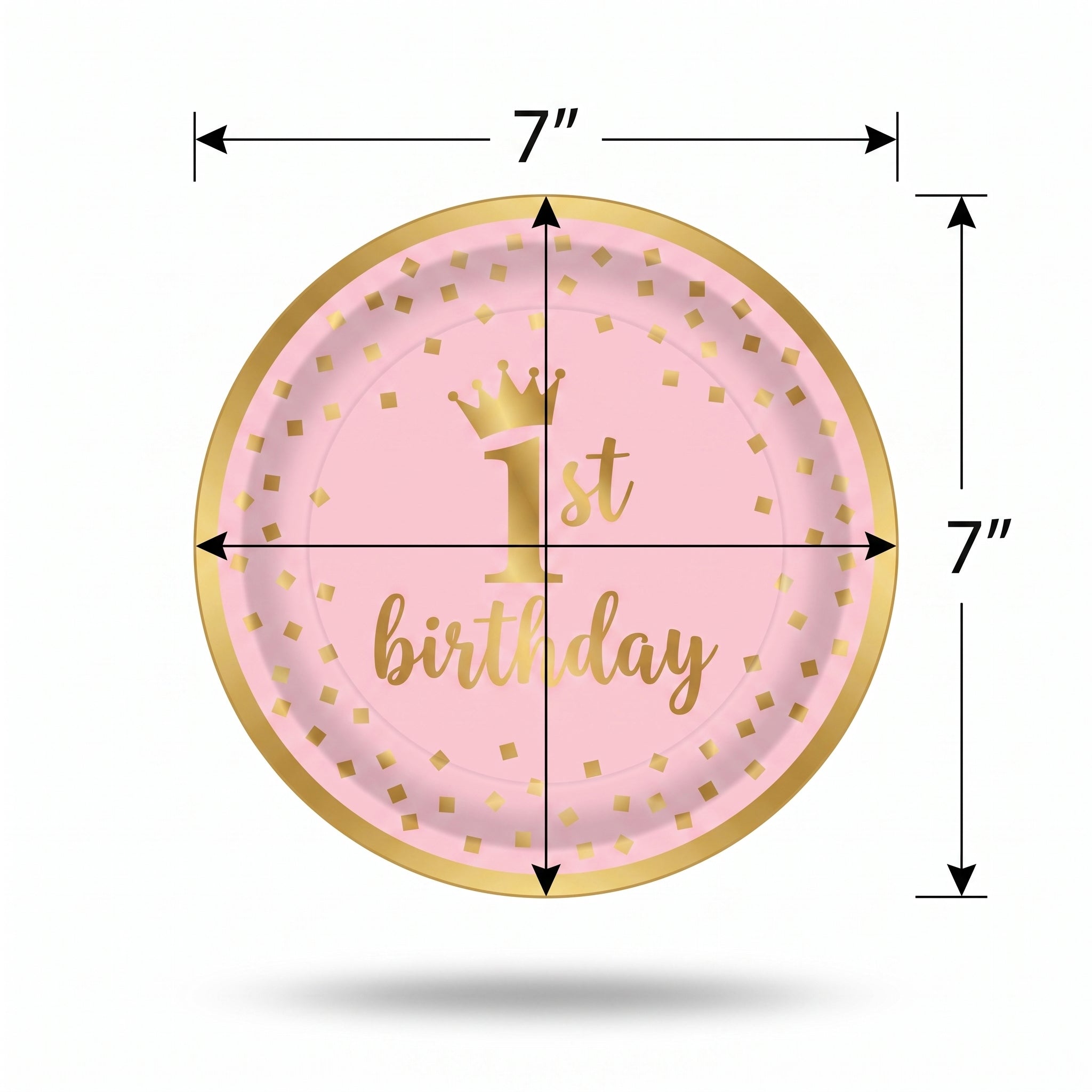 Metallic Pink and Gold Confetti 1st Birthday Dessert Plates, 7-Inch, 8-Pack