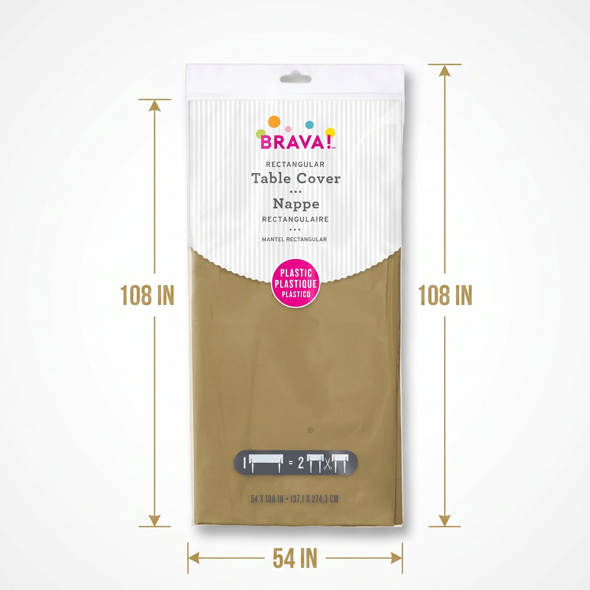 Gold Plastic Table Cover - 54 x 108 Inches