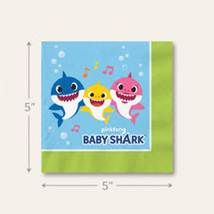 Baby Shark Beverage Napkins, 2-Ply, 16-Pack for Kids' Birthday Parties - 5 In. X 5 In.