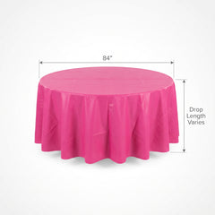 Bright Pink Flannel Backed Round Table Cover - 84 Inches
