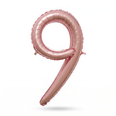 Rose Gold Script Number 9 Foil Balloon - 8-Inch Air-Filled