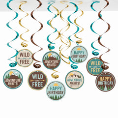 Wilderness Adventure Birthday Swirl Decorations - 12 Pack