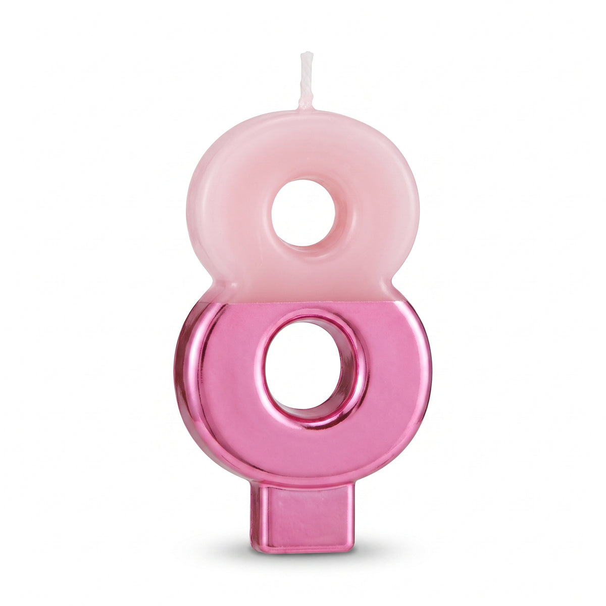 Bright Pink Number 8 Metallic Dipped Birthday Candle, 3.2-Inch
