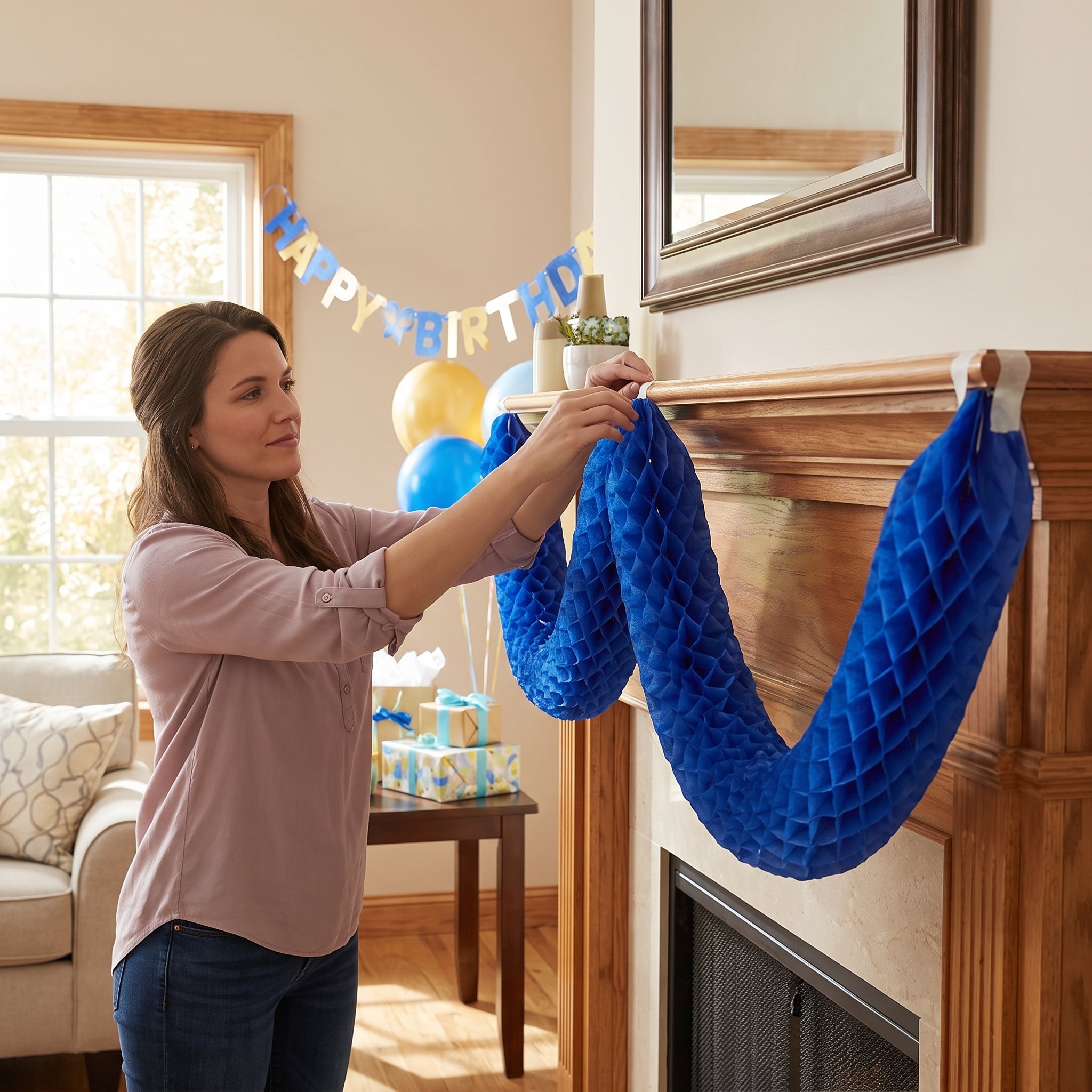 Royal Blue Tissue Paper Garland - 12 ft