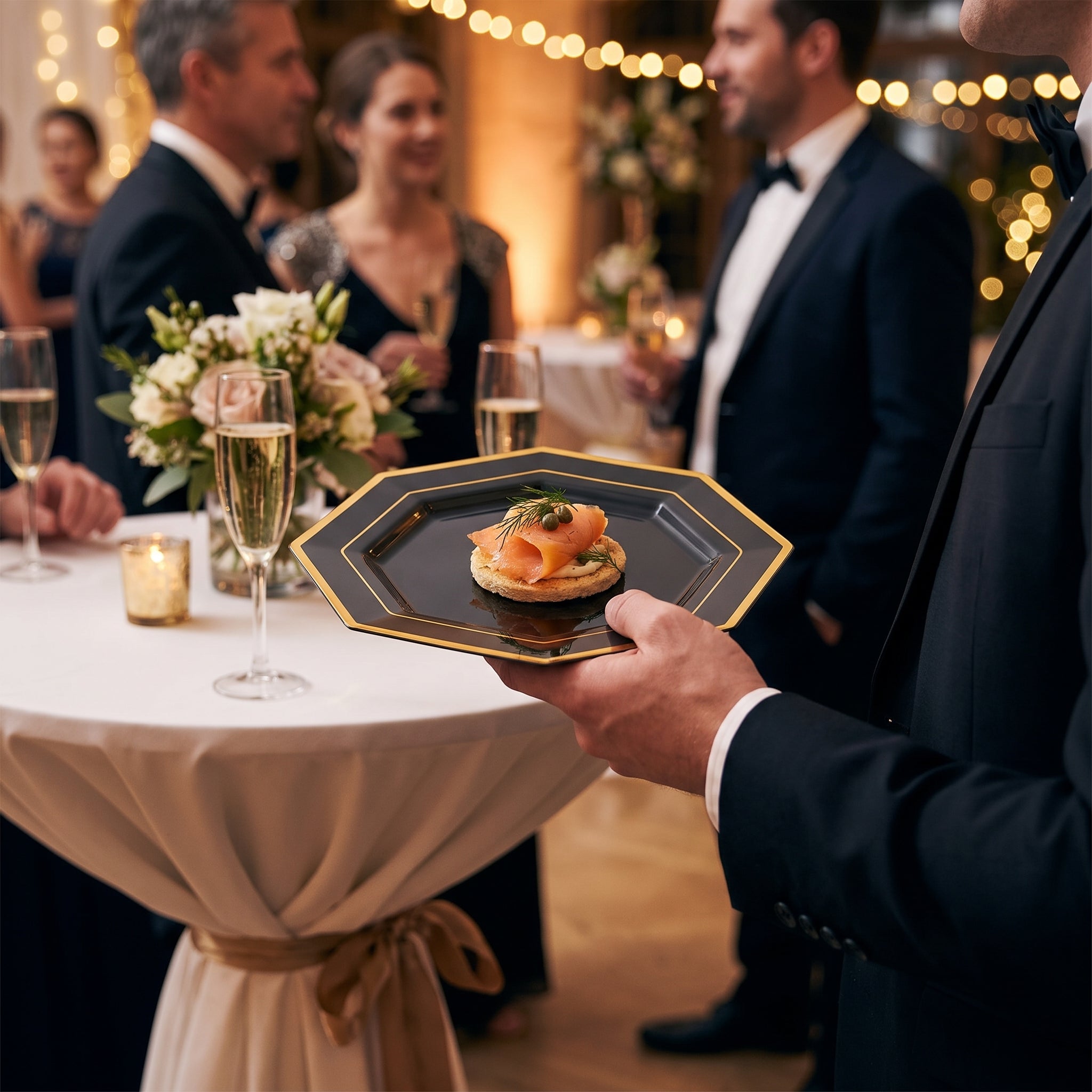 Black Metallic Hexagon 7" Appetizer Plates