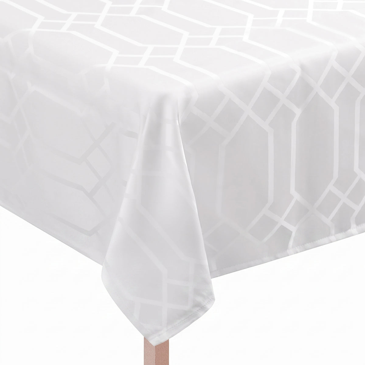 Elegant White Geometric Table Cover - 60" x 84"