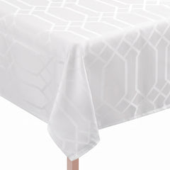 Elegant White Geometric Table Cover - 60" x 84"