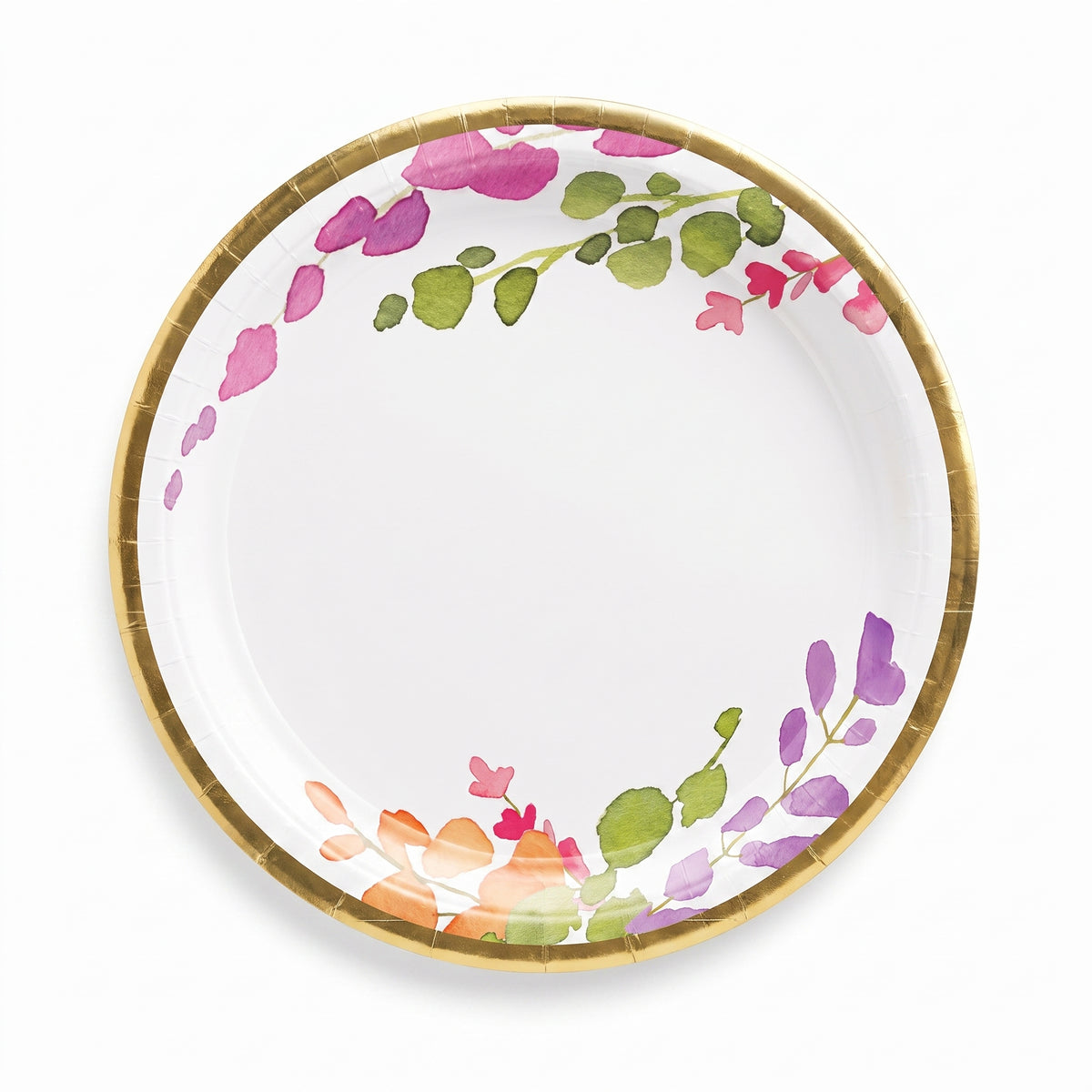Romantic Floral 7" Round Paper Plates with Gold Trim