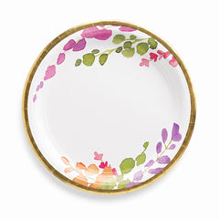 Romantic Floral 7" Round Paper Plates with Gold Trim