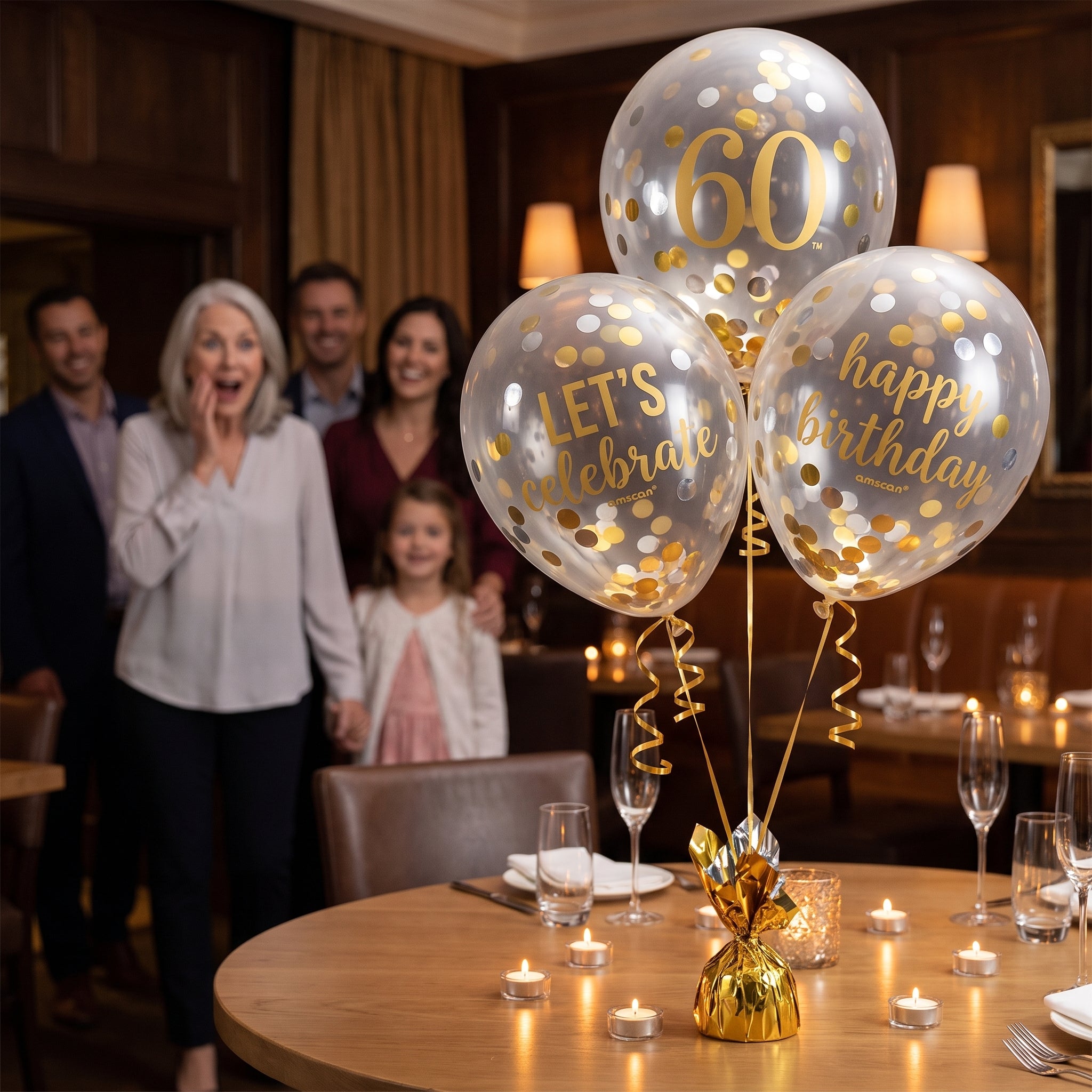 Golden 60th Birthday Confetti Latex Balloons, 12-Inch, 6-Pack