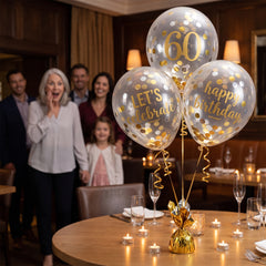 Golden 60th Birthday Confetti Latex Balloons, 12-Inch, 6-Pack
