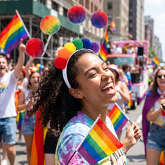 Pride Rainbow Pom Pom Headband