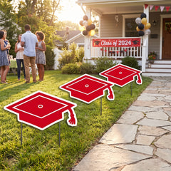 Graduation Cap Yard Sign Stake - Red