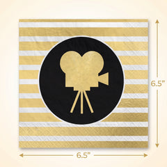 Hollywood Awards Night Lunch Napkins - Gold & Black Striped, 6.5-inch, 40 Pack