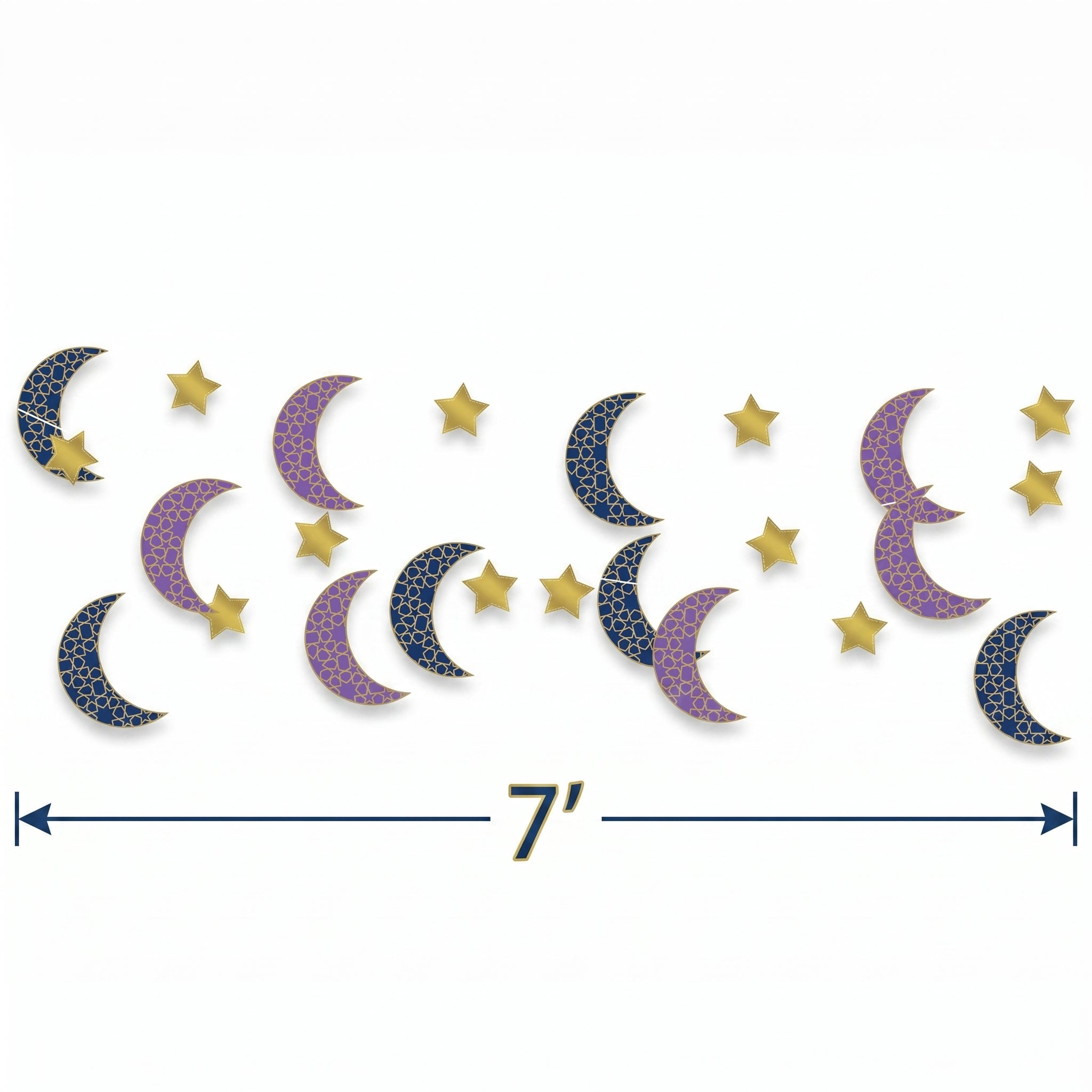 Moon & Star String Decorations - Blue, Purple & Gold, 7 ft, 6-Pack for Eid Celebrations