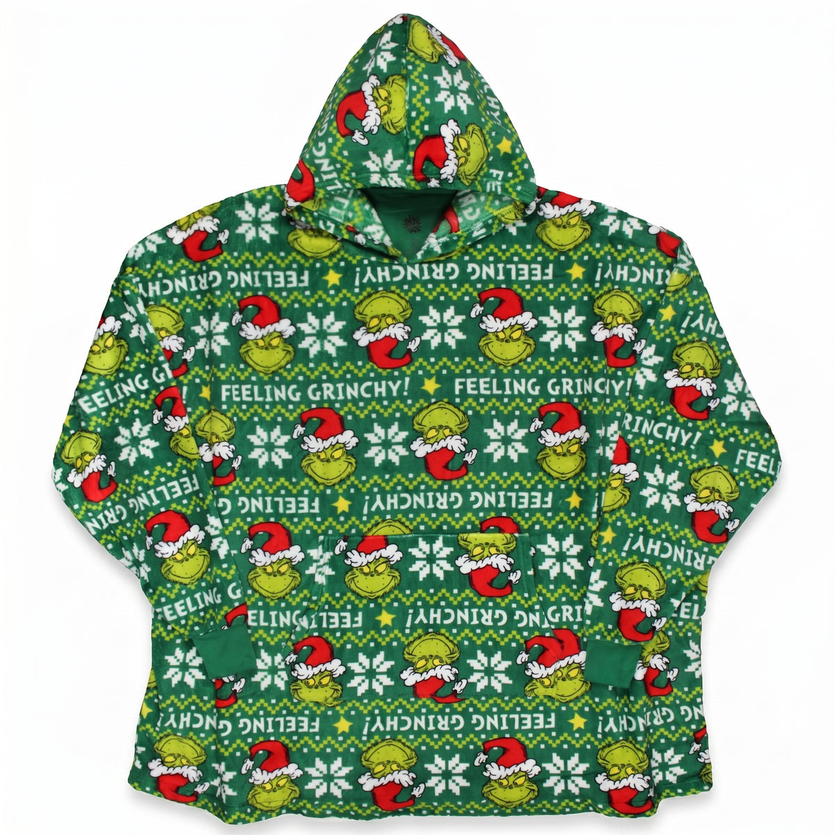 Festive Fair Isle Grinch Hooded Poncho - L/XL