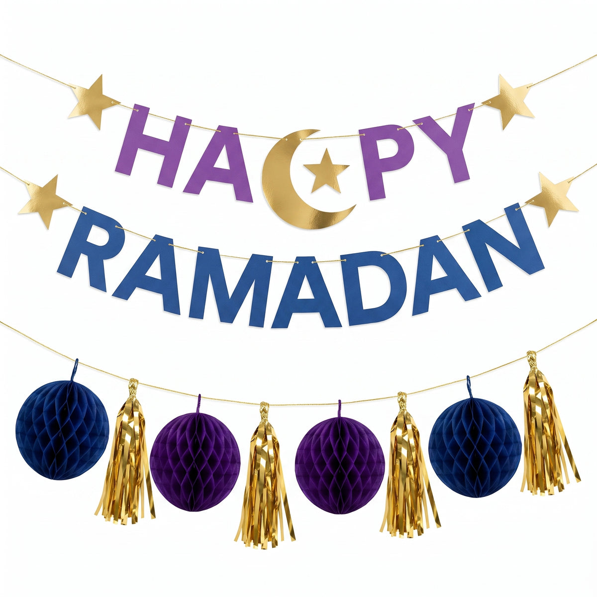 "Happy Ramadan" Letter Banner Kit with Mini Garland