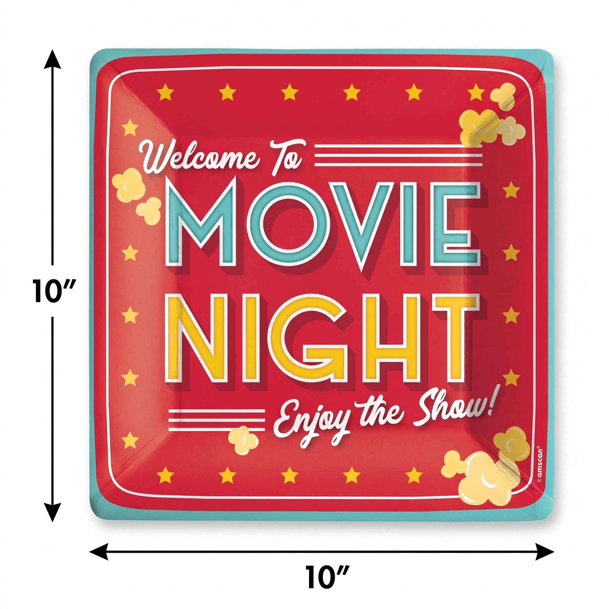 Movie Night Square Paper Dinner Plates - 10-Inch, 20-Pack - 10 in.