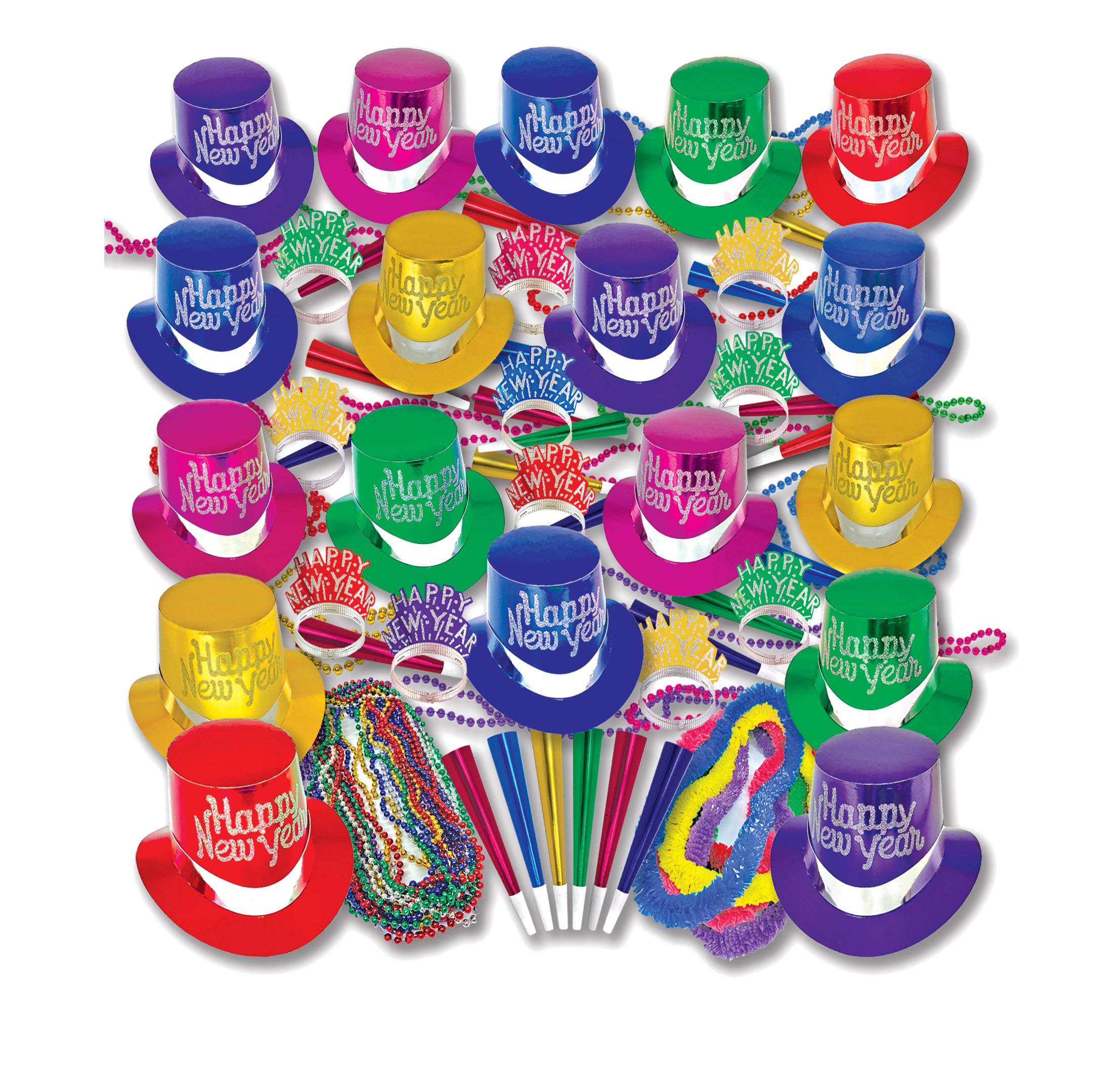 Happy New Years Multi Color Party Kit For 200