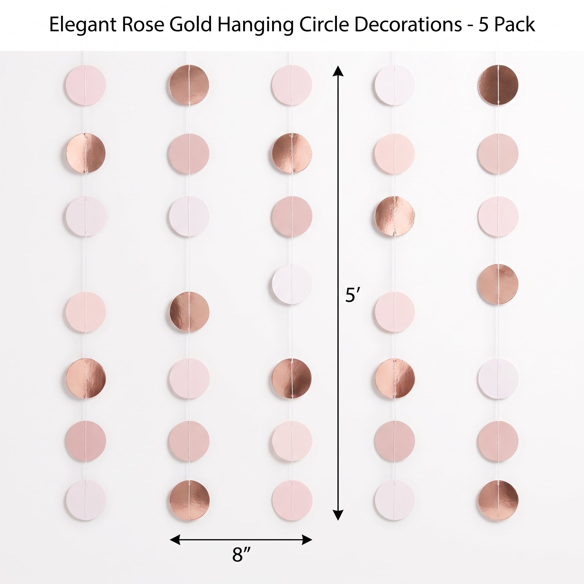 Elegant Rose Gold Hanging Circle Decorations - 5 Pack