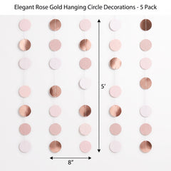 Elegant Rose Gold Hanging Circle Decorations - 5 Pack