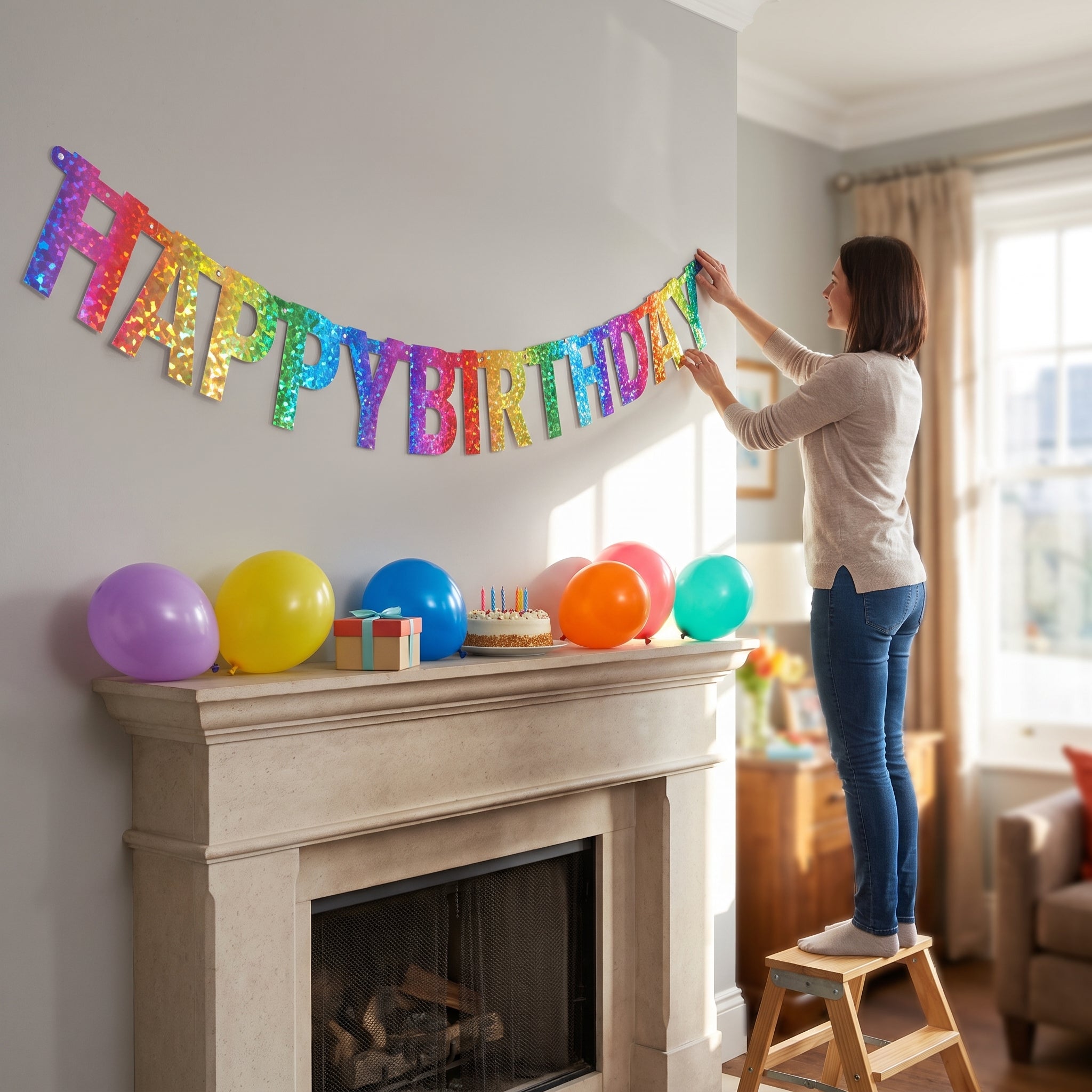 Prismatic Rainbow "Happy Birthday" Letter Banner