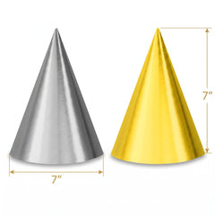 Metallic Gold and Silver Cone Party Hats - 12 Pack