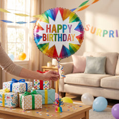 Striped Burst Happy Birthday Foil Balloon