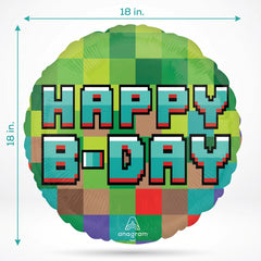 Pixel Party Happy B-Day Metallic Balloon