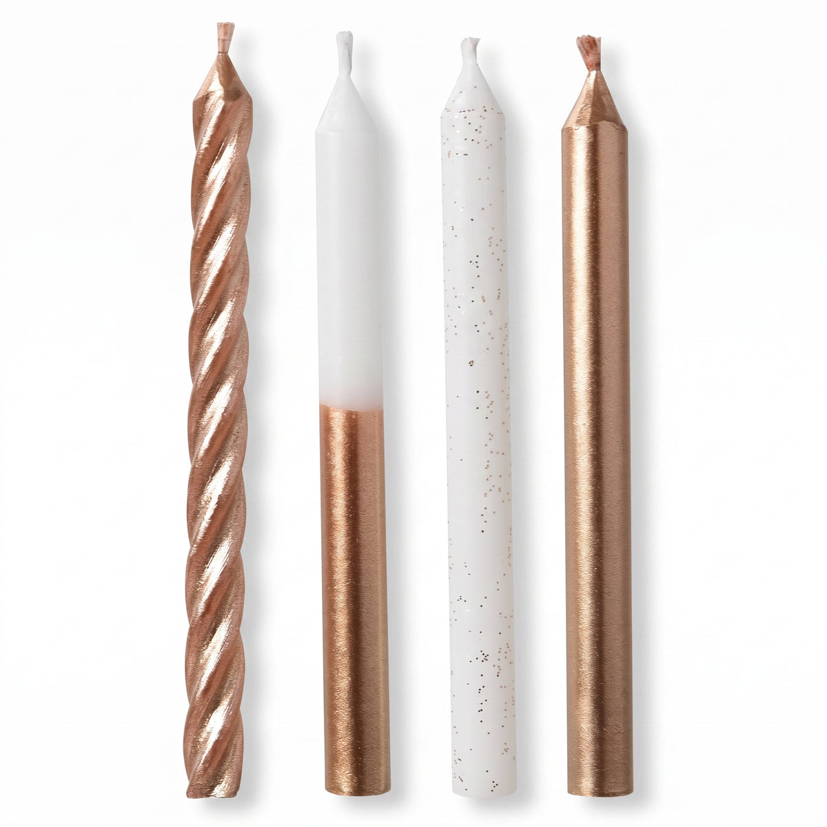 Metallic Rose Gold & White Birthday Candle Set