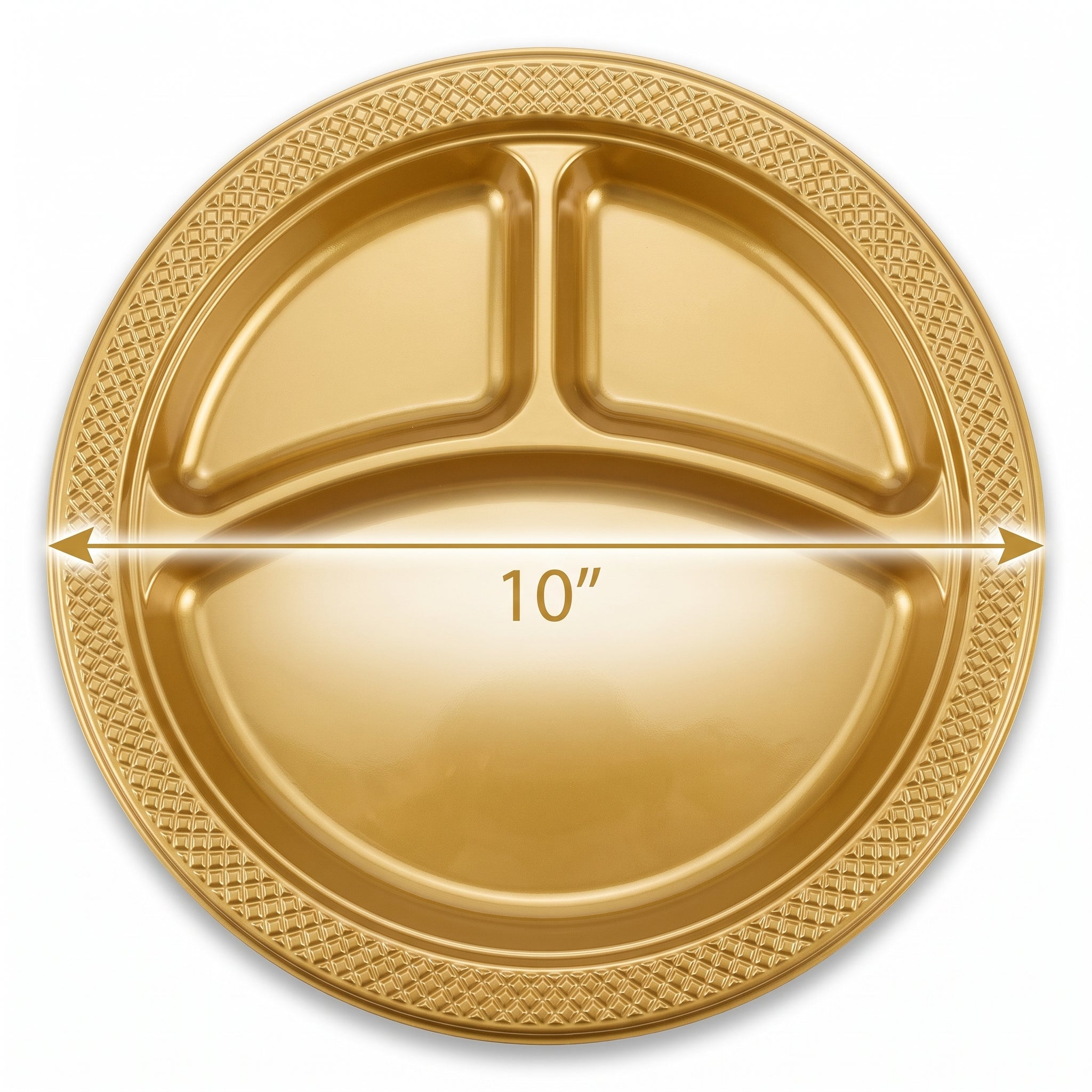 Gold Divided Plastic Dinner Plates, 10.25", 20-Pack