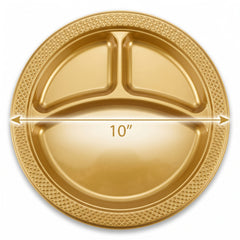 Gold Divided Plastic Dinner Plates, 10.25", 20-Pack