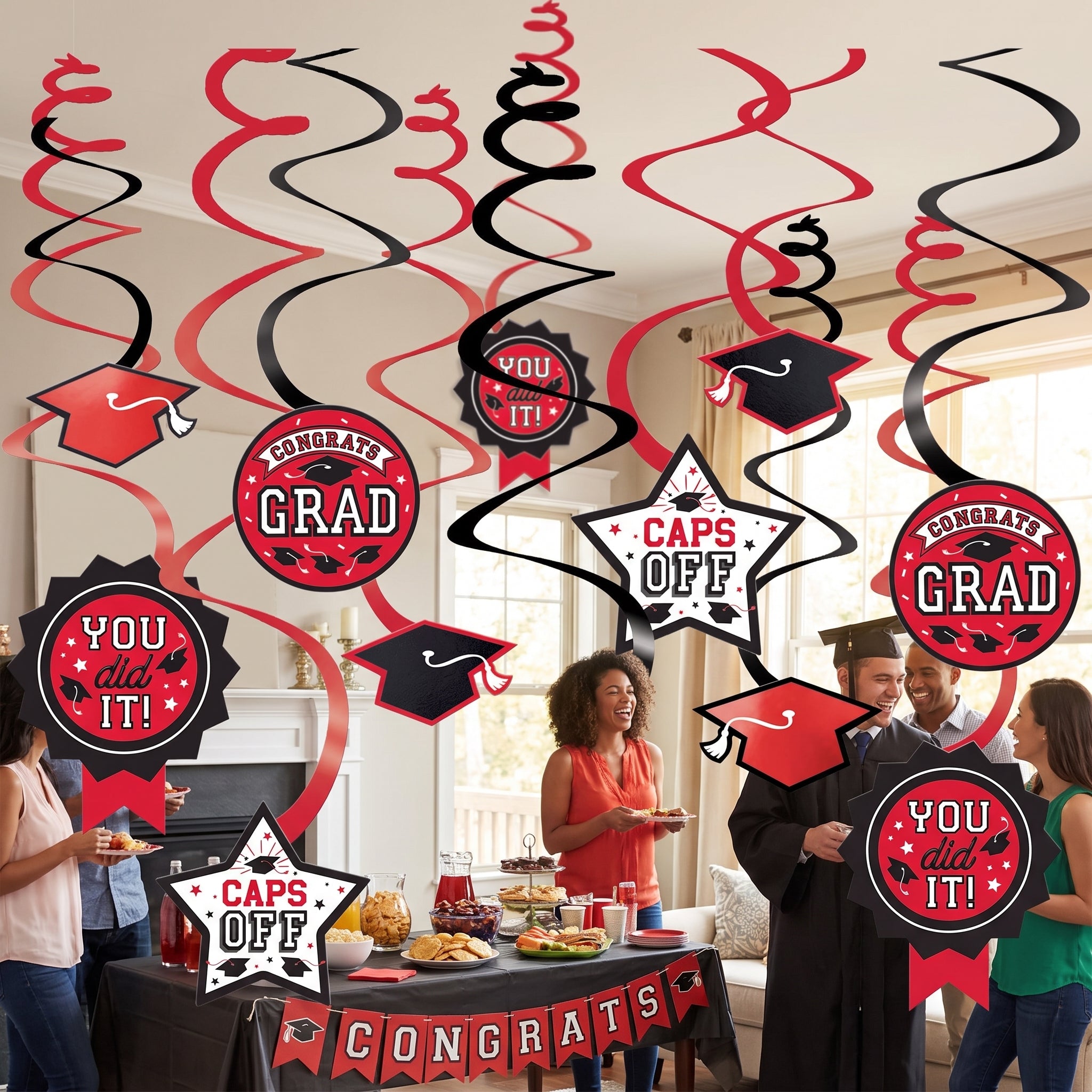 Red Graduation Swirl Decorations - 12 Pack