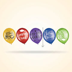Multi-Colored Graduation Celebration Latex Balloons, 15-Pack