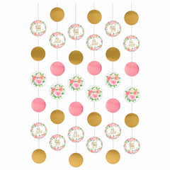 Floral Baby Shower String Decorations, Pink & Gold, 7-ft, 6-Pack