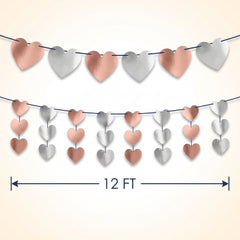 Elegant Rose Gold & Silver Heart Garland Banners - 2 Pack