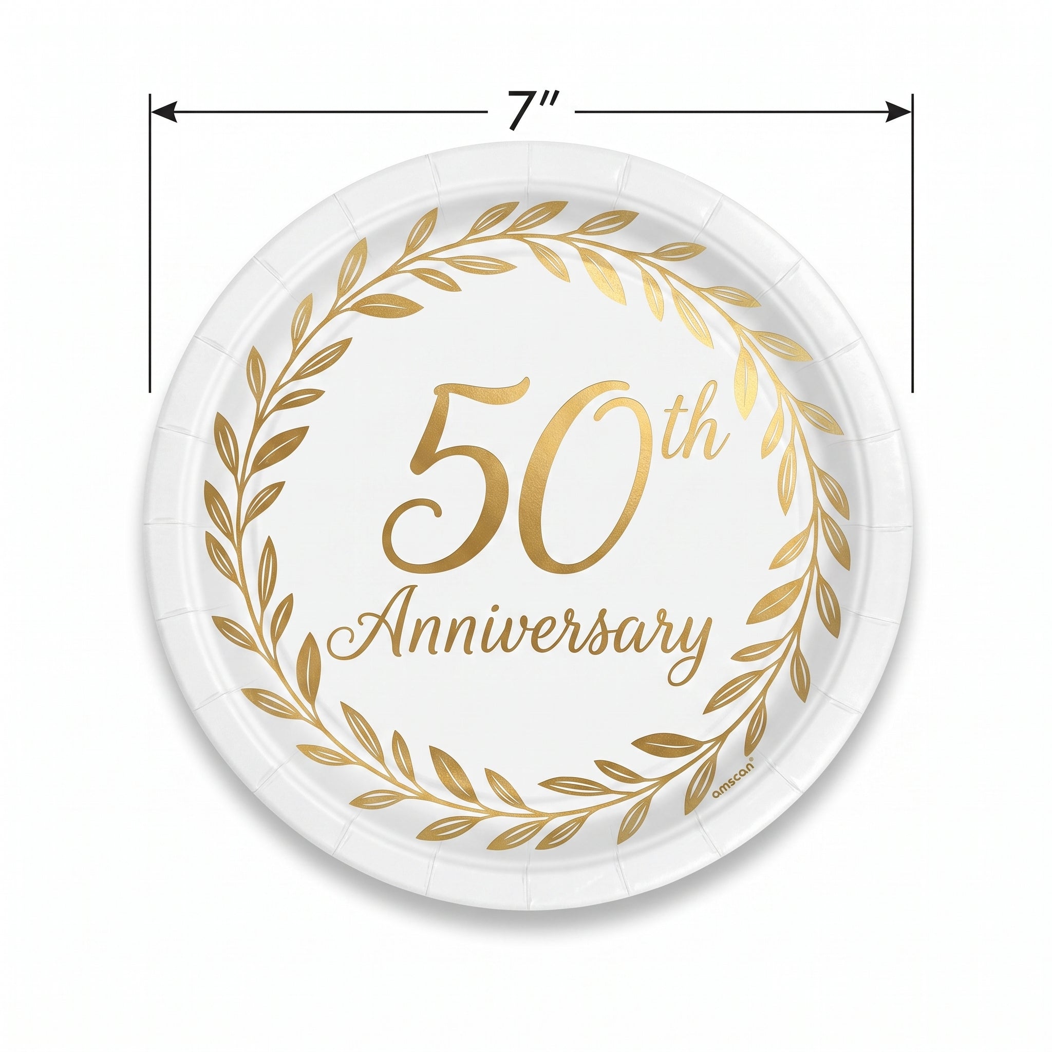 50th Anniversary Round Metallic Paper Plates, 7-Inch, 8-Pack