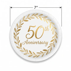 50th Anniversary Round Metallic Paper Plates, 7-Inch, 8-Pack