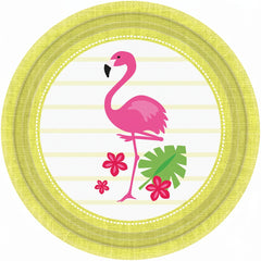 Tropical Flamingo Paper Plates 6.75 Inch Round - Disposable Luau Party Supplies for Summer Birthday, Pool Party, BBQ and Bridal Shower