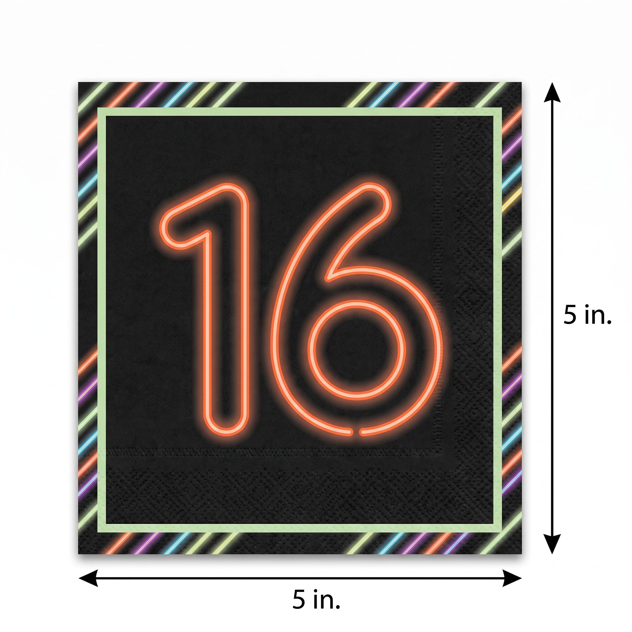 Neon "16" Birthday Beverage Napkins - Pack of 16 - 5 In. X 5 In.