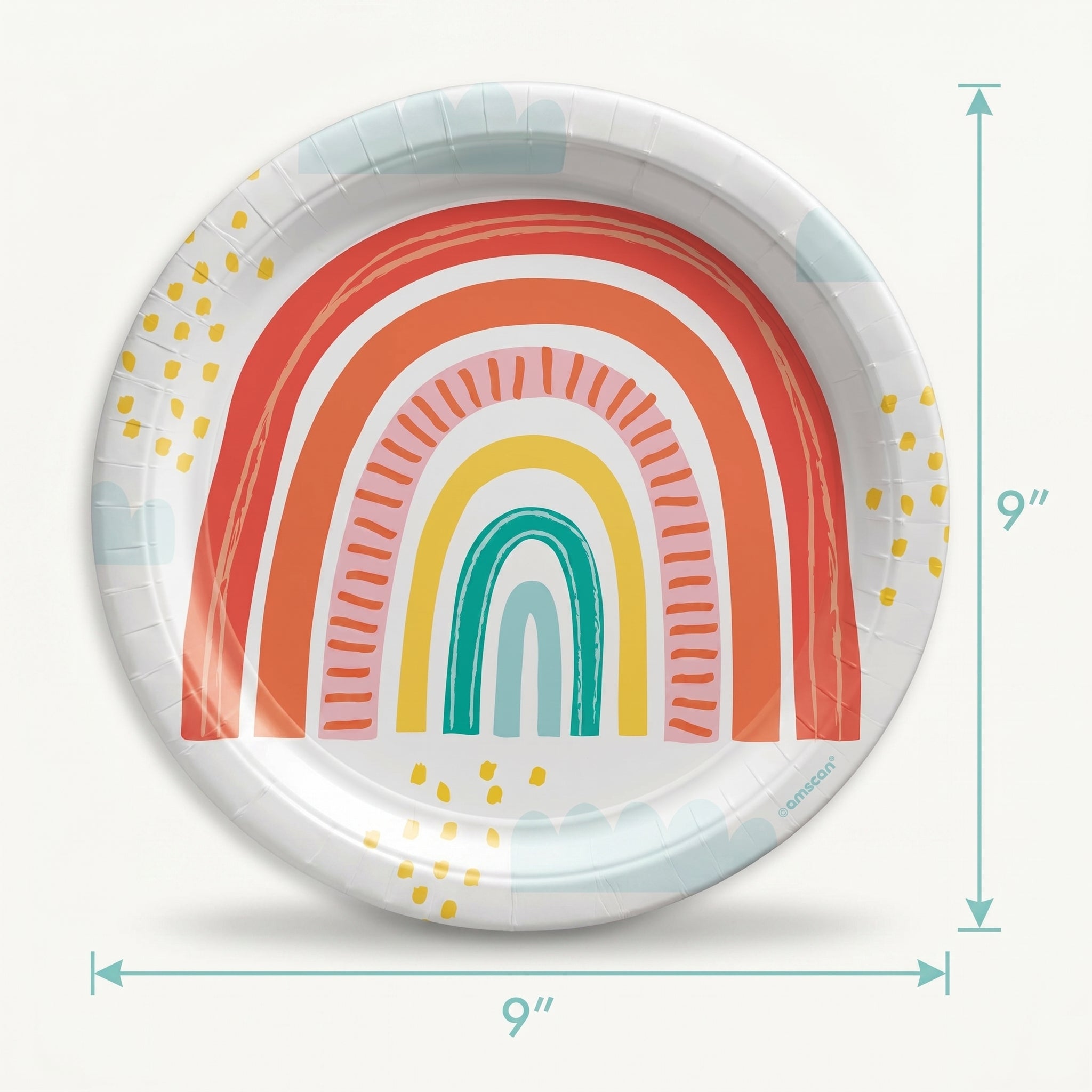 Retro Rainbow 9-Inch Round Paper Plates, 8-Pack