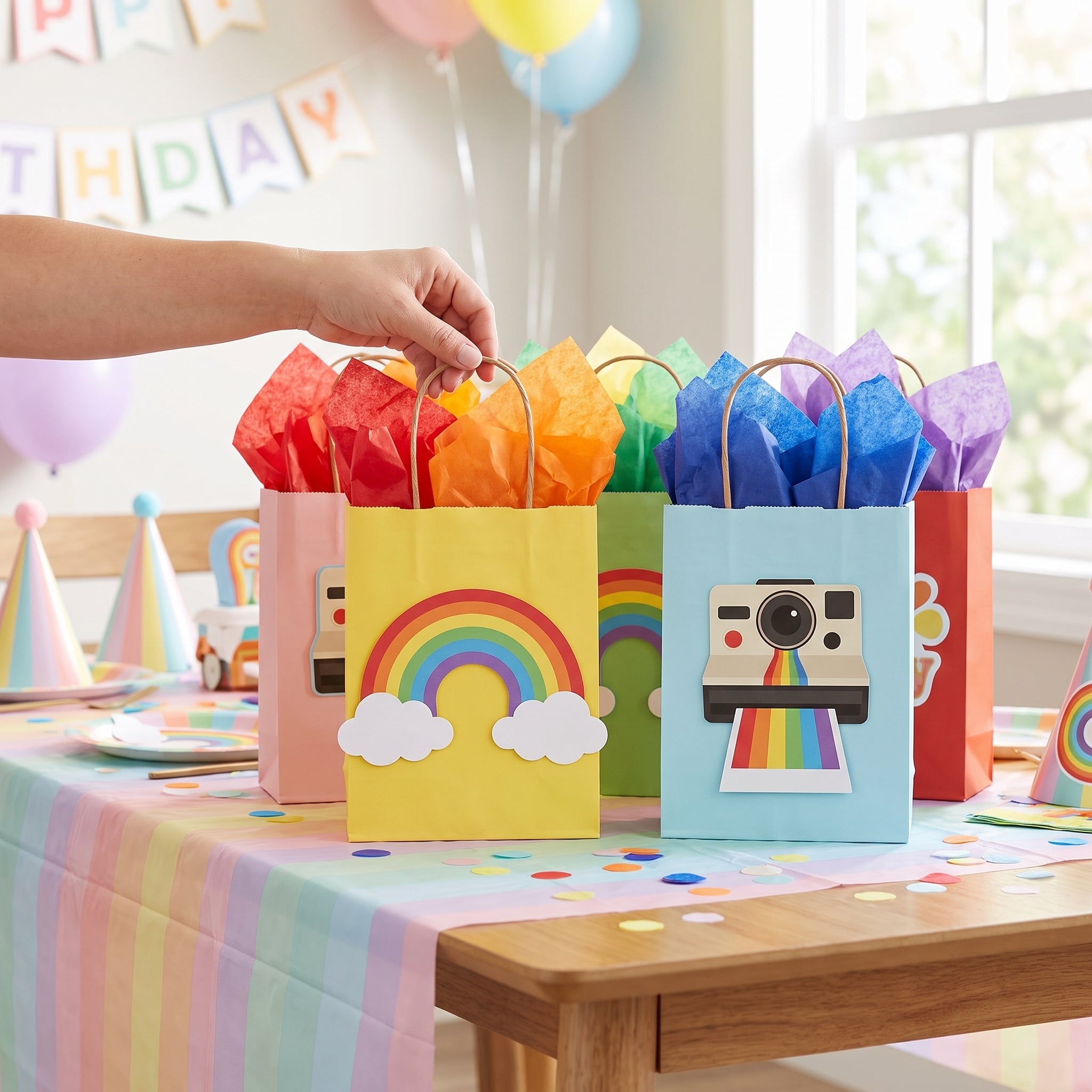 Retro Rainbow Customizable Kraft Gift Bags - 8 Pack
