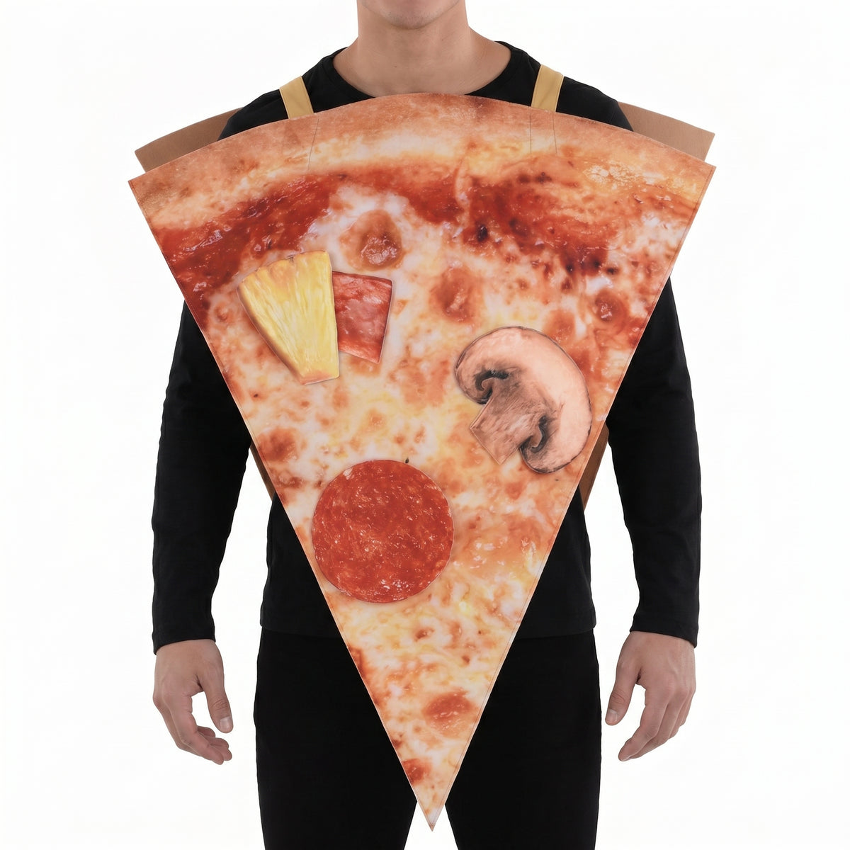 Pizza Slice Costume Adult Tunic - Funny Halloween Food Costume with Photorealistic Print, Easy Slip-On One Size for Men
