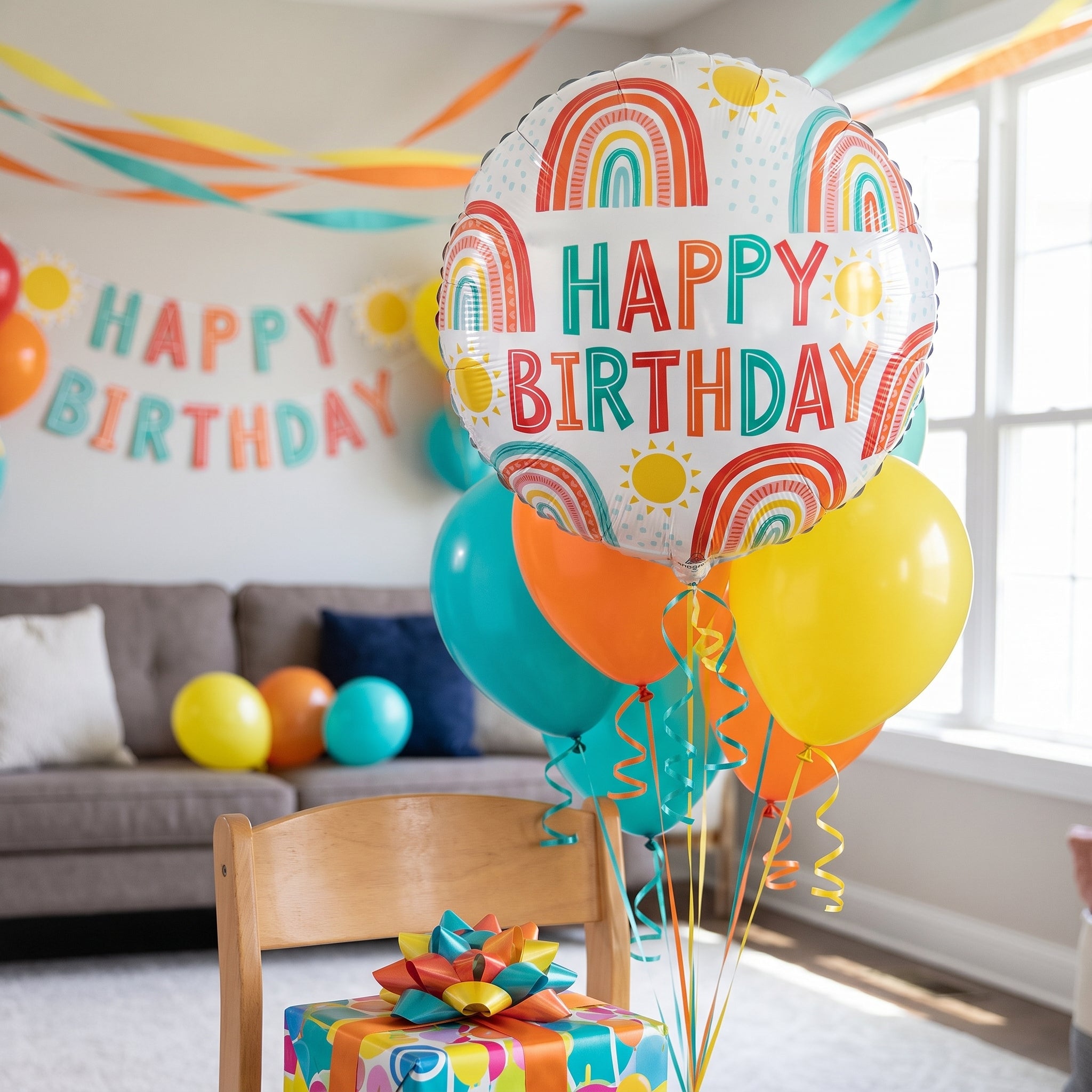 Retro Rainbow Happy Birthday Foil Balloon - 18-inch