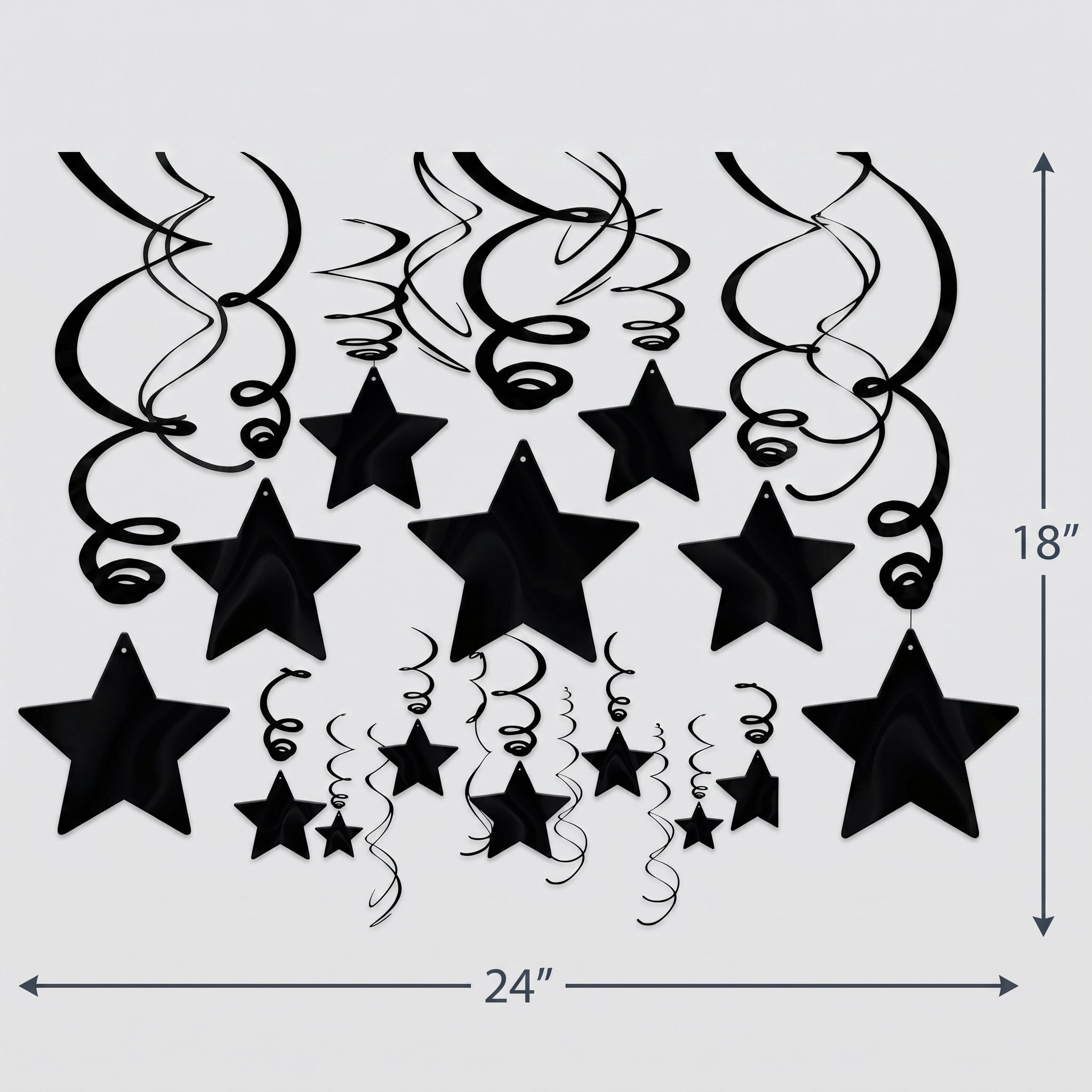 Black Shooting Star Metallic Swirl Decorations