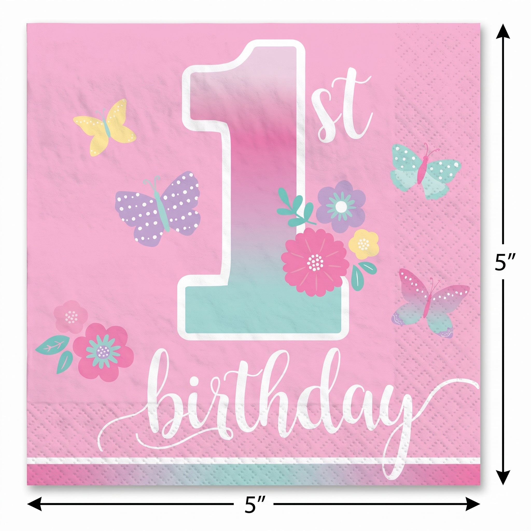 Butterfly Garden 1st Birthday Beverage Napkins - 5 In. X 5 In.