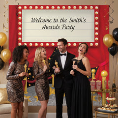 Awards Night Customizable Scene Setter with Red Curtains and Marquee Sign