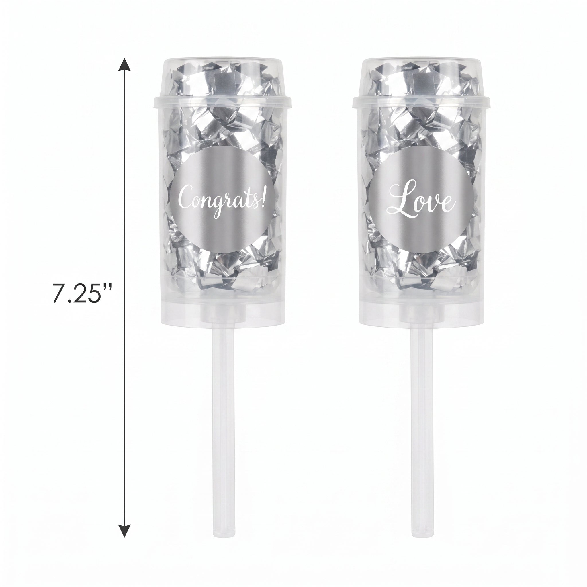 Silver "Congrats Love" Metallic Confetti Poppers - 2 Pack