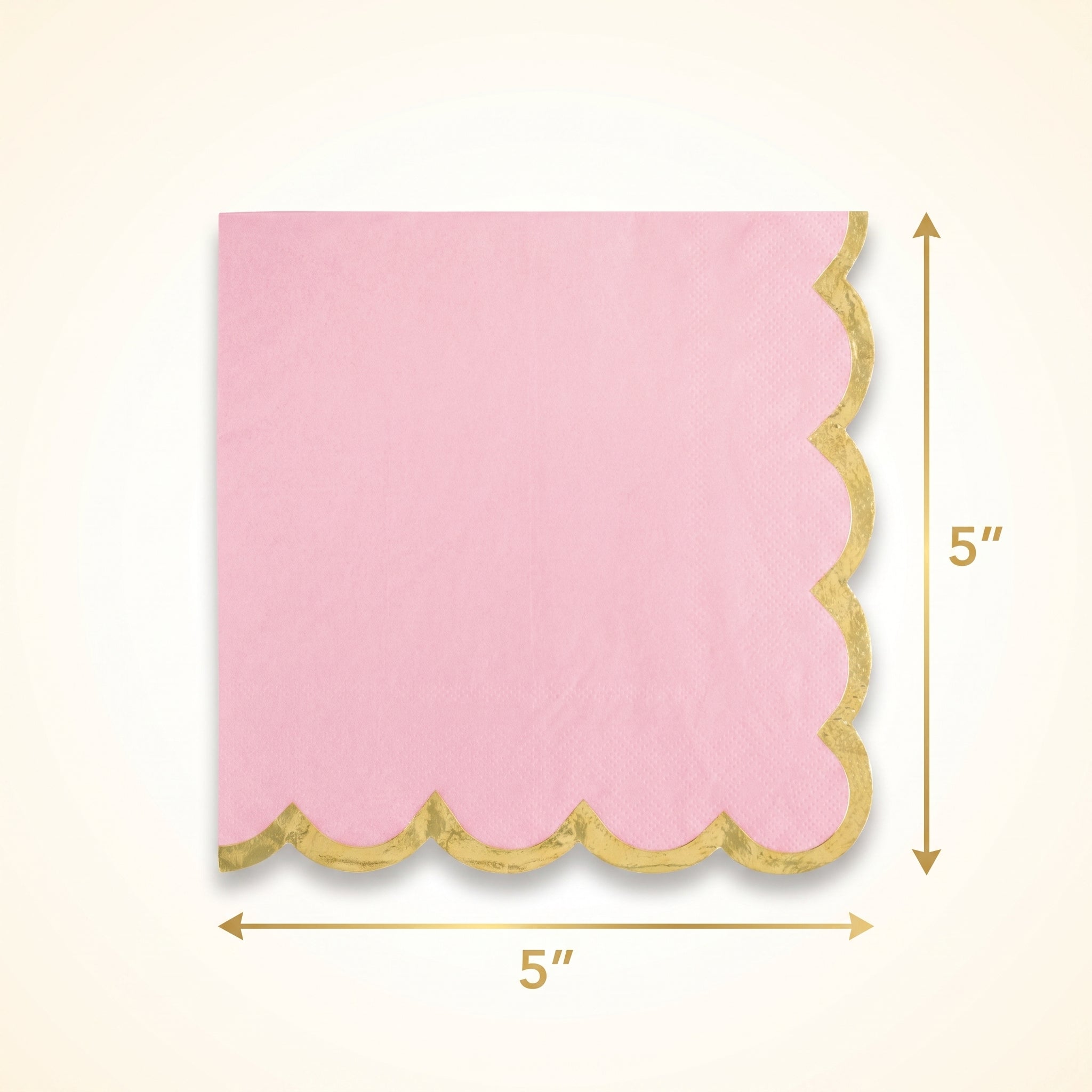 Pink Scalloped Edge Beverage Napkins with Gold Hot Stamp - 5 In. X 5 In.