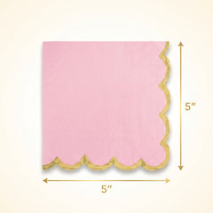 Pink Scalloped Edge Beverage Napkins with Gold Hot Stamp - 5 In. X 5 In.